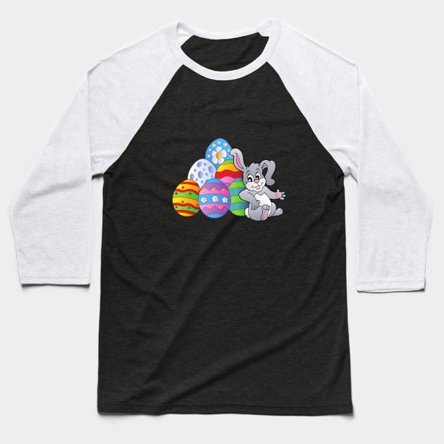 Happy Easter Bunny and Colorful Eggs Baseball T-Shirt by IlanaArt